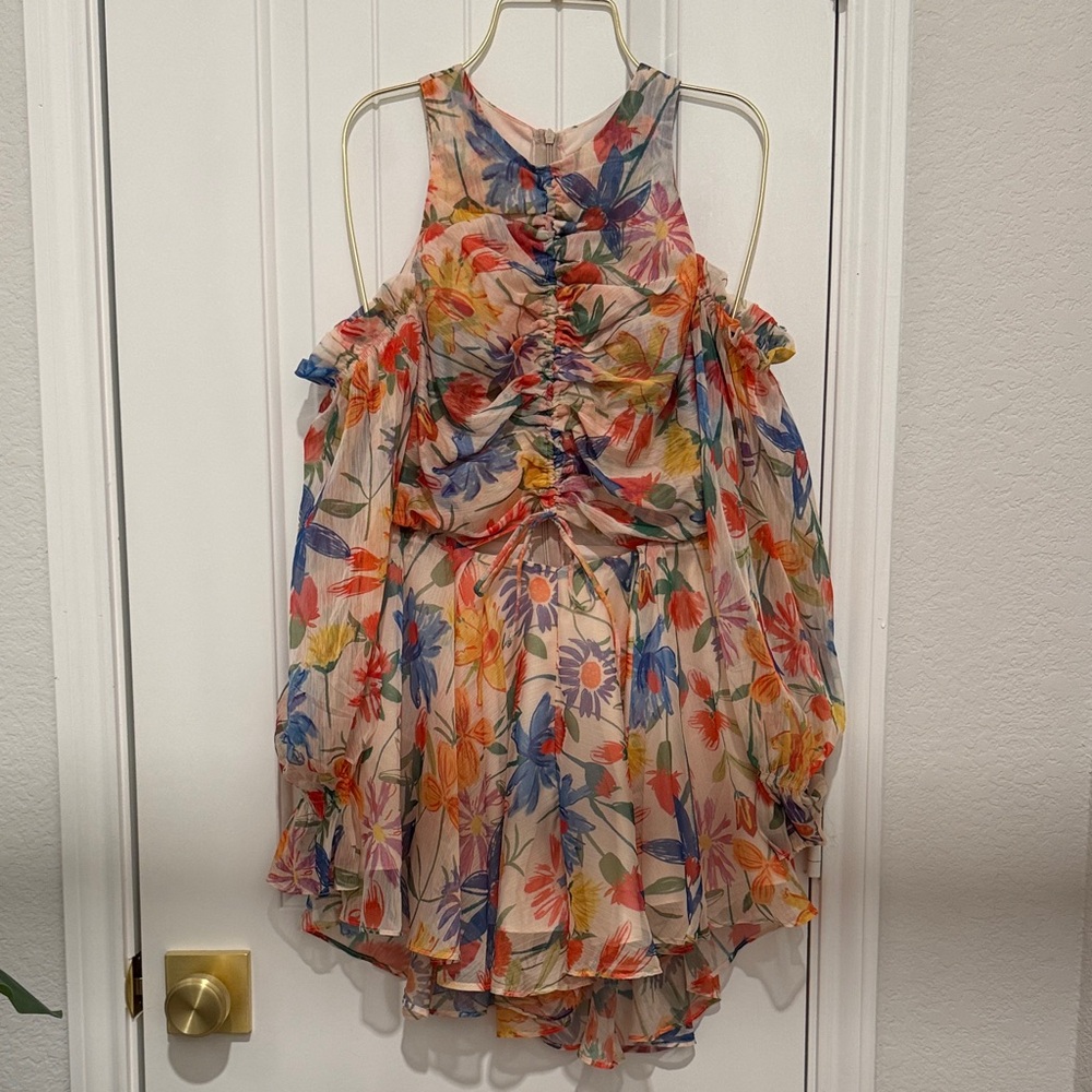 Floral Cold-Shoulder Romper | Ruched Front | Size S